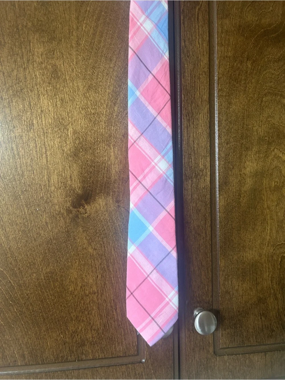Pink and Blue Plaid Men's Tie - Classic Pattern